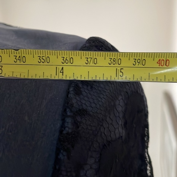 Elegant Lace Midi Dress Sweetheart Neckline Long Sleeve Sheer Satin Navy Blue M - Picture 12 of 16